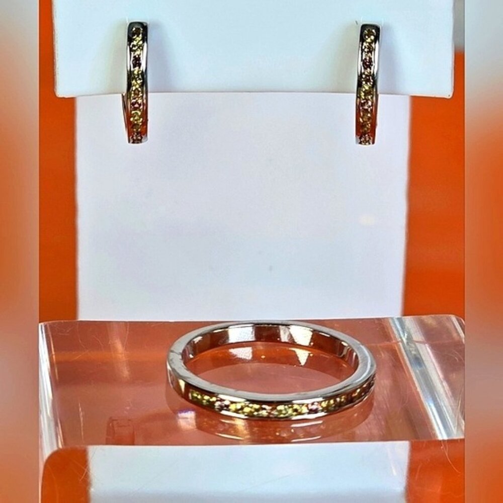 925 Sterling Silver Jewelry Set ( Earrings/ Ring 7.5 ) with Natural Sapphire